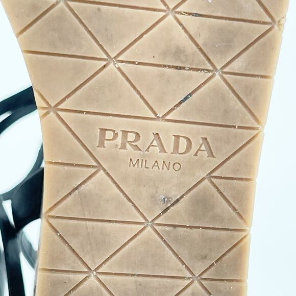 Prada Black Raffia Crochet Logo Wedge Leather Lace Up Ankle Tie Sandal IT 41 - Picture 13 of 13
